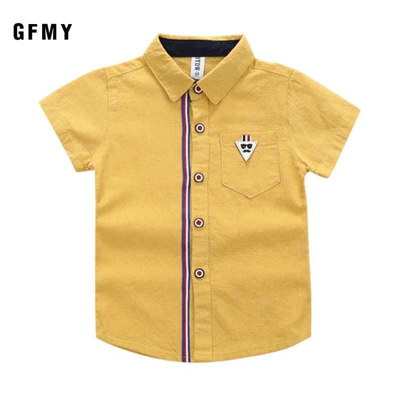 Boys Short Sleeve Shirts GFMY Boys' shirt summer stripe Lapel short sleeve children's shirt pure cotton Fashion stripe shorts plaid
