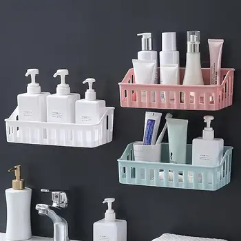 

3pcs Punch Free Wall Rack Durable Wall Shelf Plastic Wall Shelf Simple Wall Basket for Home Kitchen Bathroom Hotel