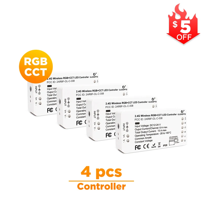ZIGBEE 3,0 концентратор GLEDOPTO DC1224V RGB+ CCT rgbw Zigbee умный светодиодный контроллер для управления полосами Голосовое управление работа с Echo plus smartThings - Цвет: 4 Pcs RGB CCT