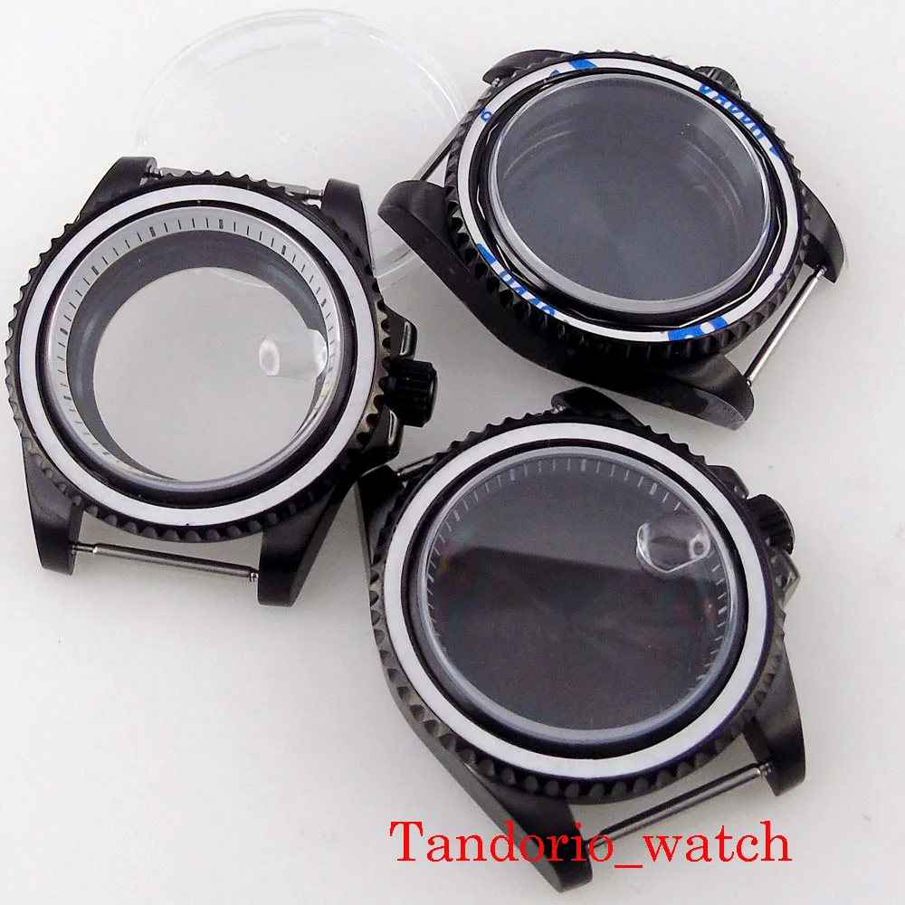 

40mm Black PVD Plated Watch Case Sapphire Glass With Chapter Ring Fit NH35 NH36 ETA 2824 PT5000 ST2130 Movement