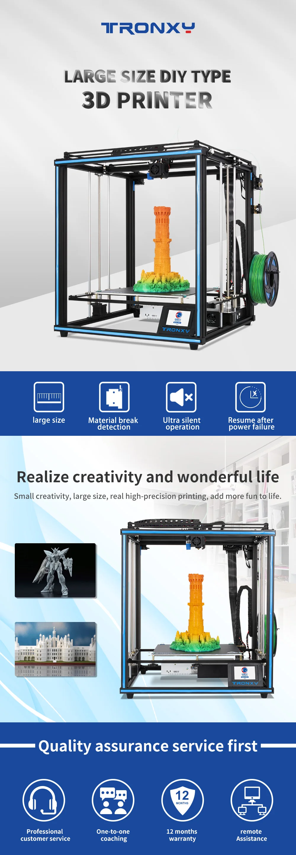 TRONXY X5SA Large-Size DIY kit high-Precision Industrial-Grade Home 3D Printer Silent Pulley Material Break Detection 3dprinter