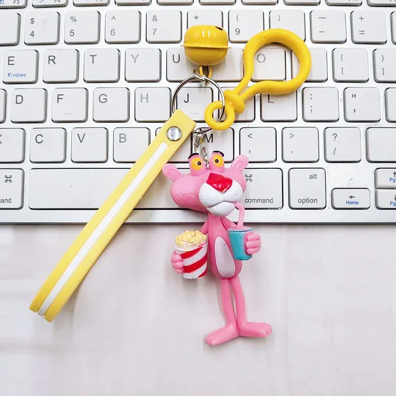 

2019 Cartoon Animal Keychain Pink Panther Cute Bells Key Chain Women Car Keyring Cute Girl Keyring Men Keychains