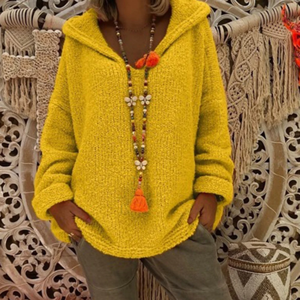 

LASPERAL 2019 Autumn Winter Loose Women Sweater Knitted Tops Women's Pullover Oversized Hooded Solid Sweater Tops
