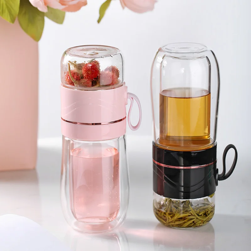 Double Glass Water Bottle Tea Separation With Filter Bottles 200ML Leakproof Portable | Дом и сад