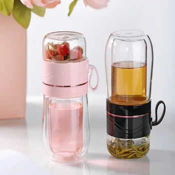 

Double Glass Water Bottle Tea Water Separation With Tea Filter Bottles 200ML Leakproof Portable
