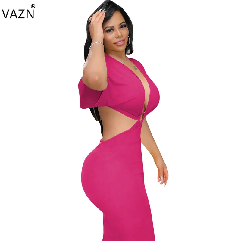 VAZN MNL021 новое платье однотонные Сексуальные вечерние открытые новые модные однотонные с глубоким v-образным вырезом с рукавом «летучая мышь» женские платья-карандаш Миди