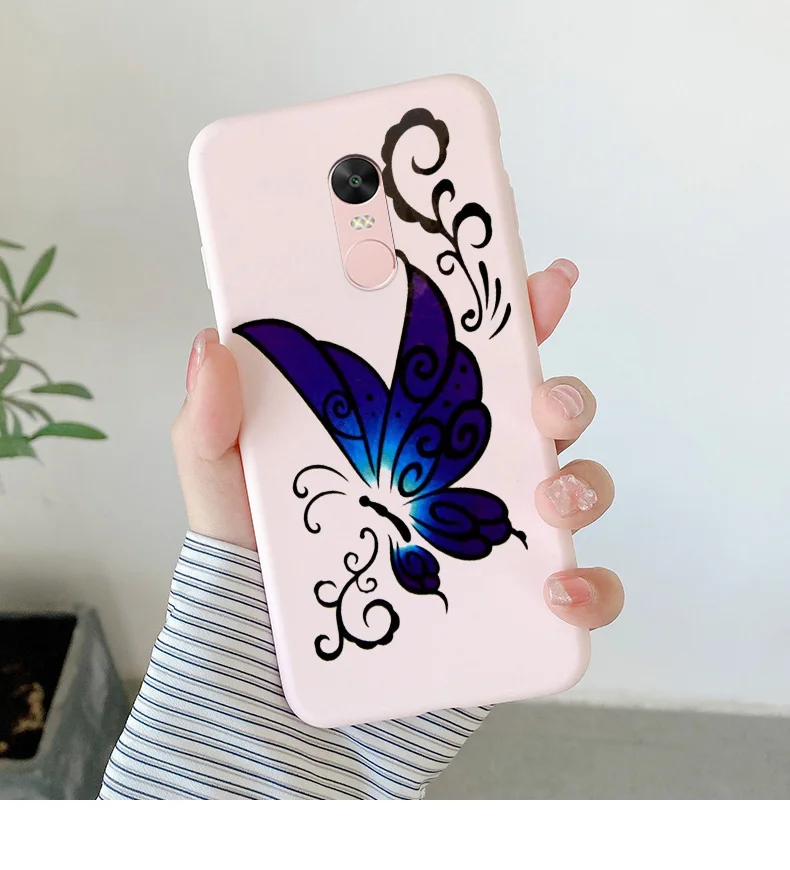 Matte Silicone Soft TPU Shell For Xiaomi Redmi Note 4 4x Note 5Pro Note 5A Cartoon Butterfly Shell For Redmi Note5a Phone Cover cell phone lanyard pouch