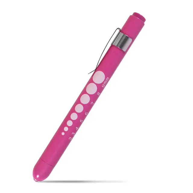 Portable LED Flashlight Reusable Medical First Aid Pen Light Torch Lamp With Pupil Gauge Measurement Doctor Nurse Diagnosis Pen Rose Red