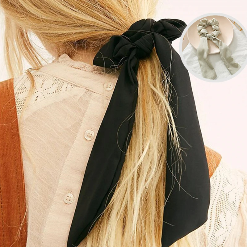 

Fashion Long Chiffon Hair Accessories Ponytail Elastic Headwear Jewelry New Solid Color Bowknot Chiffon Headband Hair Scrunchie