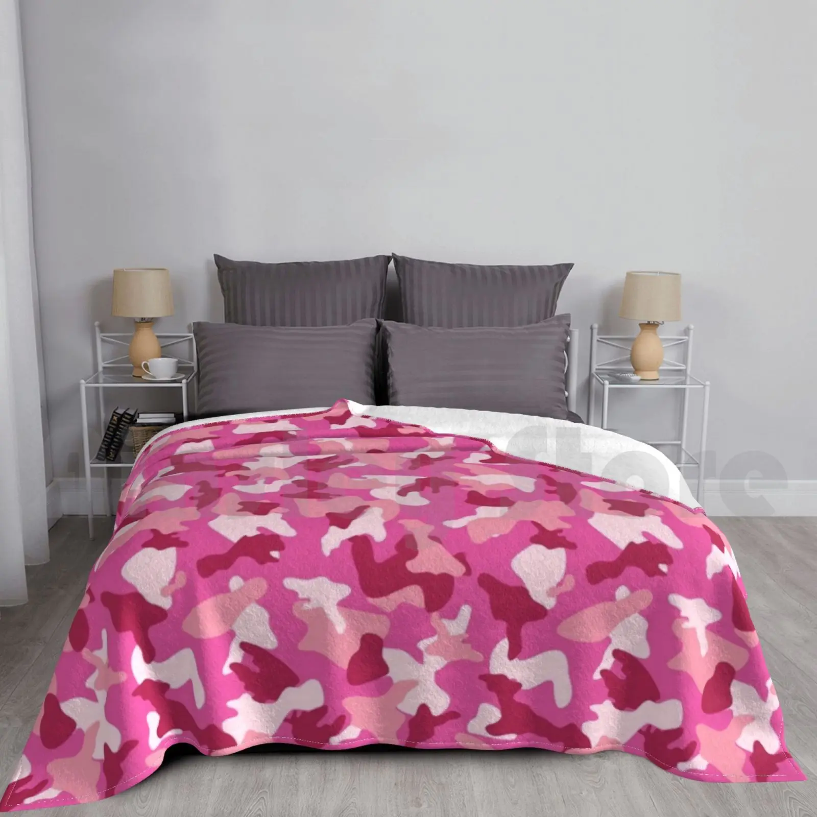 

Pink Military Camo Blanket For Sofa Bed Travel Camo Pattern Camouflage Unisex