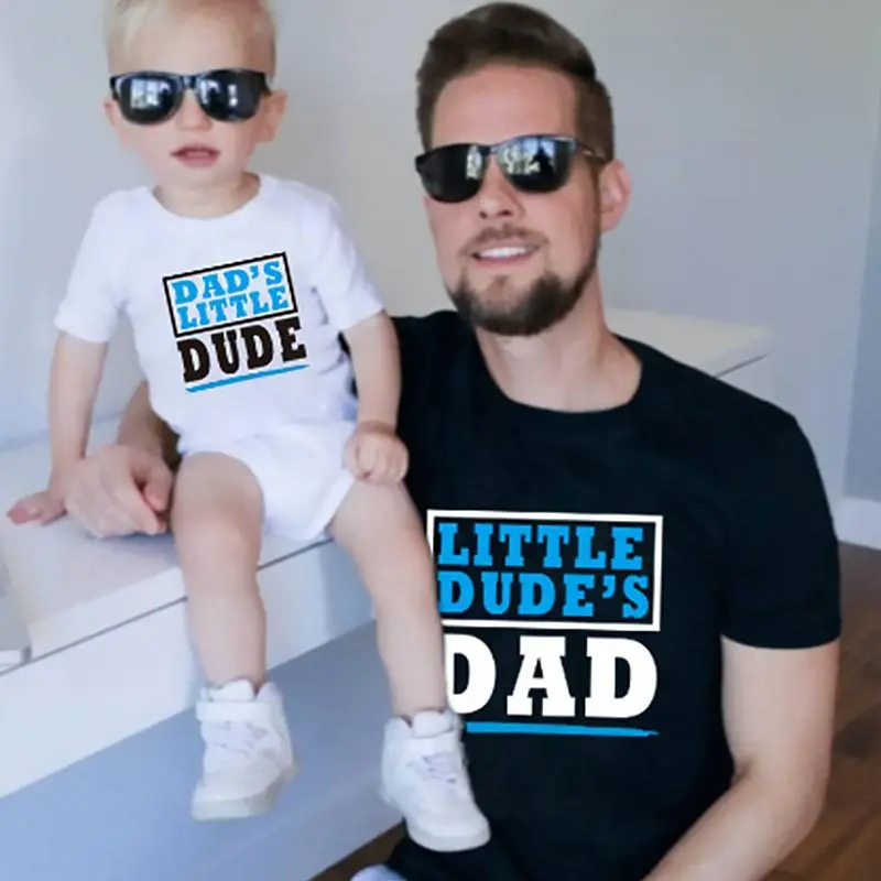 

1pc PIZZSEOON Family Matching Clothes Little Dude and Daddy T Shirt Baby Boy Father Family Look Short Sleeve Summer Clothes