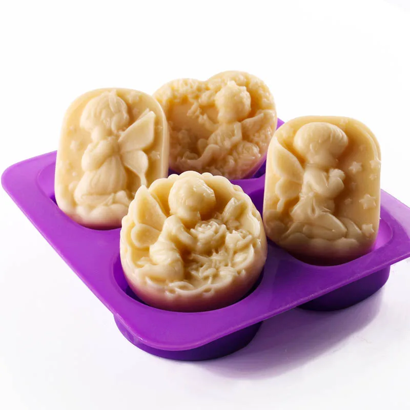4 Hole Angels prayer Food-grade Silicone Soap Mold Cake Angel Couple Handmade Maker Tool 3D Soap Molds DIY Crafts Mold