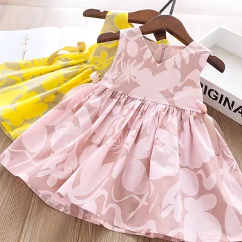 

2020 Summer Girls Printing Flowers on Both Sides Lace Sleeveless Dress Wholesale Children's Clothing