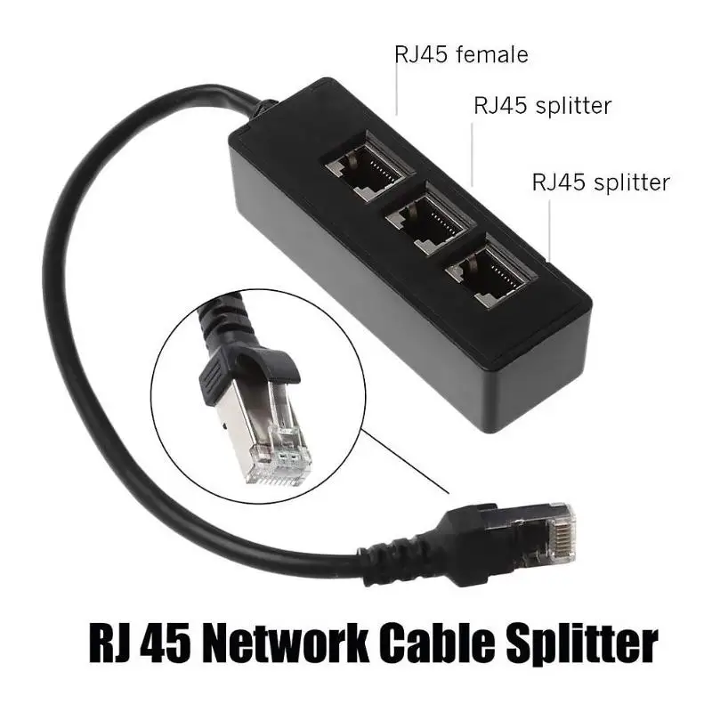 Разветвитель Кабеля Ethernet RJ45 со штекером на 3 гнезда переходник соединитель для CAT