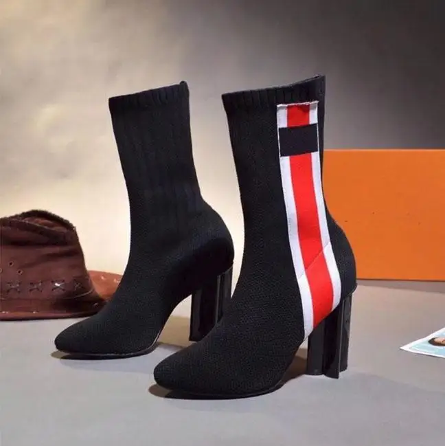 

High quality sexy woman autumn winter Knitted elastic boots luxury Designer Short boots High heels socks boots Large size 35-42