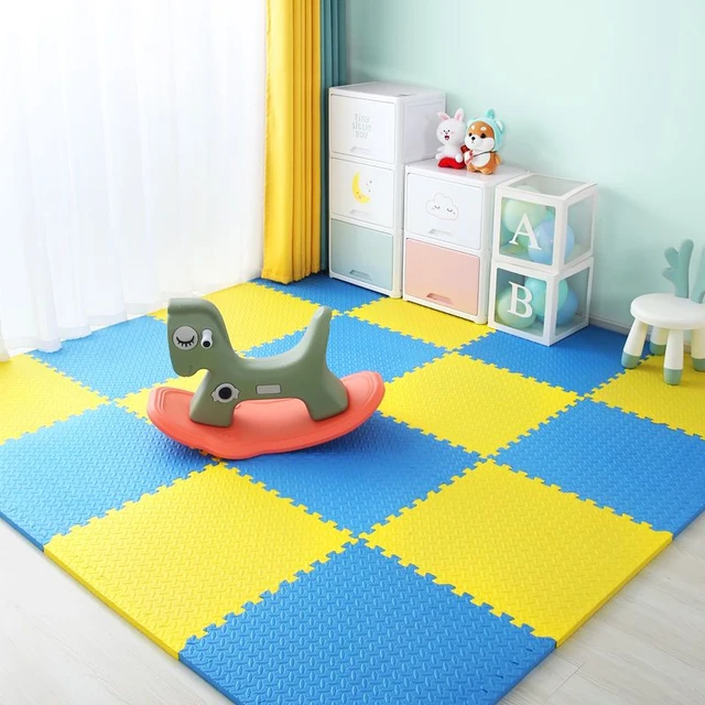 Baby Foam Crawling Mat Children EVA Educational Toys Kids Soft Floor Game Mat Chain Fitness Brick Gym Game Carpet 2.5cm Thicknes Blue yellow