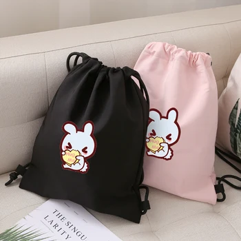 

Fashion Cartoon Cute Rabbit Drawstring Bag Women Men Double Shoulder Bag Outdoor Sport Travel Backpack Student Schoolbag