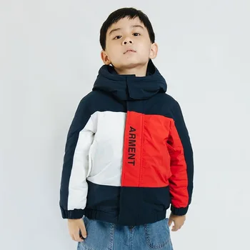 

Children's Winter New Color-blocking Cotton-padded Jacket, Fashion Trendy Warmth, Down Jacket with Detachable Cap