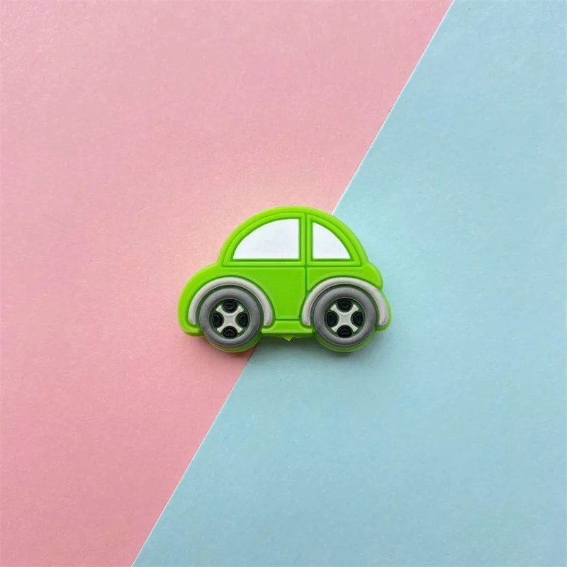 BPA Free Cartoon Mini Car Silicone Beads Pacifier Clips Baby Toys DIY Making Necklace Baby Teether 10pcs
