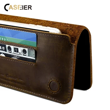 

CASESHIP Genuine Leather Wallet Case For iPhone 7 8 6 6S Plus 5 5S Luxury Real Leather Case For Phone Under 5.5" Inch Pouch Bag