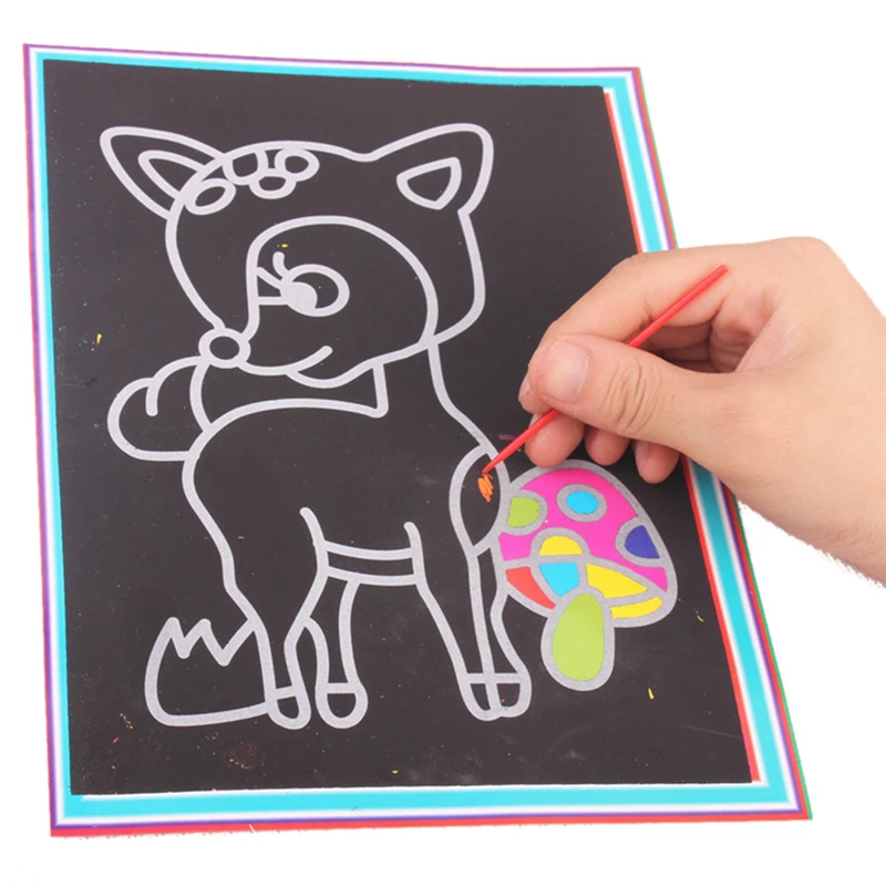 

1pc 17*12cm Magic Color Scratch Art Paper Coloring Cards Available On Both Sides Scraping Drawing art and craft for children