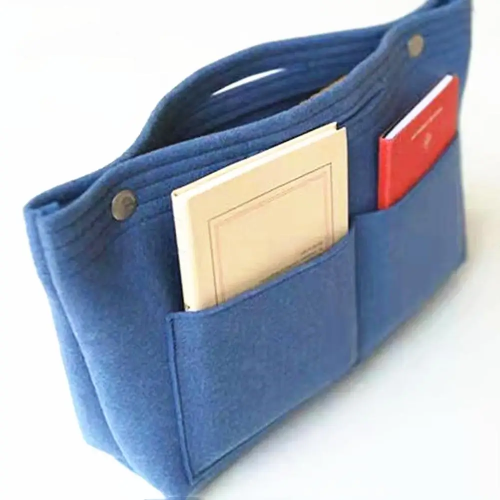 

Lazyer Women Portable Solid Color Felt Multi Pockets Cosmetic Handbag Storage Organizer girls make up Bags