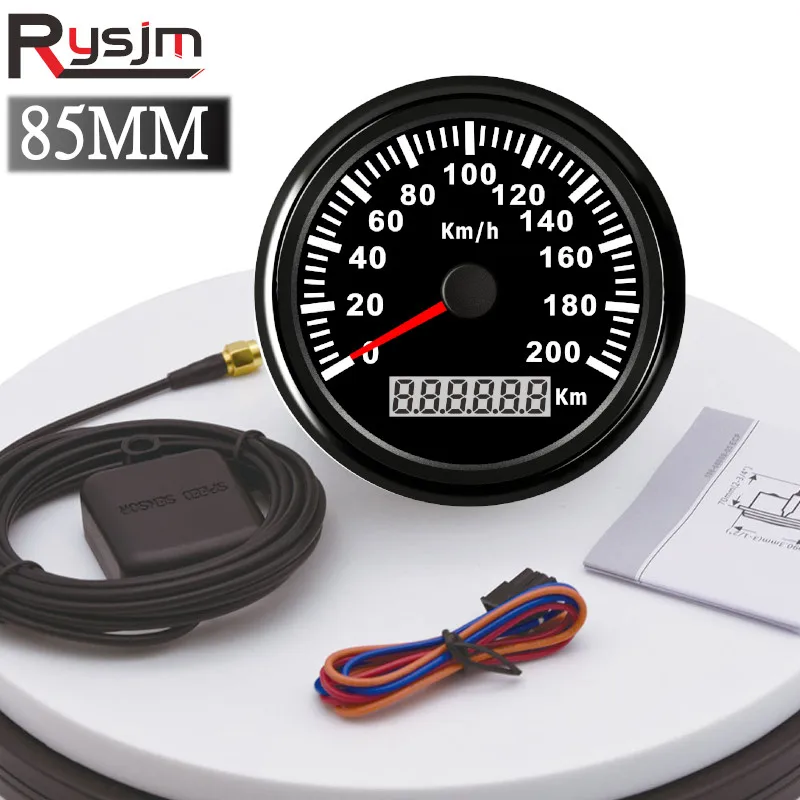 

85mm GPS Speedometer 120KM/H /200KM/H Waterproof IP67 Motorcycle Speed Gauge With Sensor for Car Truck SUV Red Backlight 9-32V