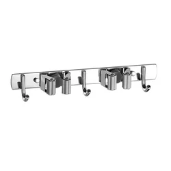 Stainless Steel Wall-Mounted Broom and Mop Organizer - Kitchen & Bathroom Storage Solution (Grey 2)