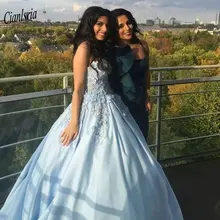 Арабское небесно-голубое милое бальное платье без рукавов бальные платья с цветочной аппликацией ручной работы милые 16 платья для выпускного вечера