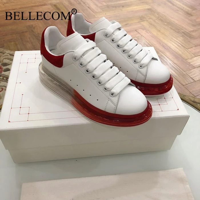 Bellecom/Коллекция года; женская и мужская кожаная обувь на плоской подошве; маленькие белые туфли для спорта и отдыха; Маккуин; толстая подошва; воздухопроницаемая обувь, увеличивающая рост