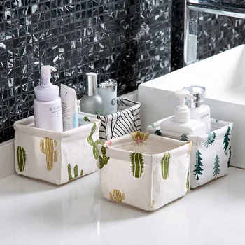 

1pcs Foldable Sundries Storage basket Multifunction Cotton Linen Storage Basket Desktop organizer