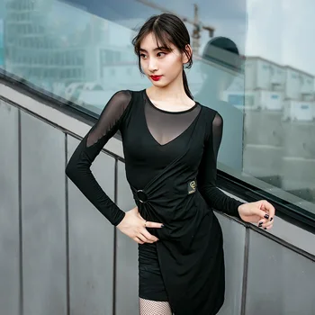

Fashion Latin Dance Dress Salsa Tango Cha Cha Samba Rumba Performance Clothing Women Black Ballroom Practice Dancing Wear DF1699