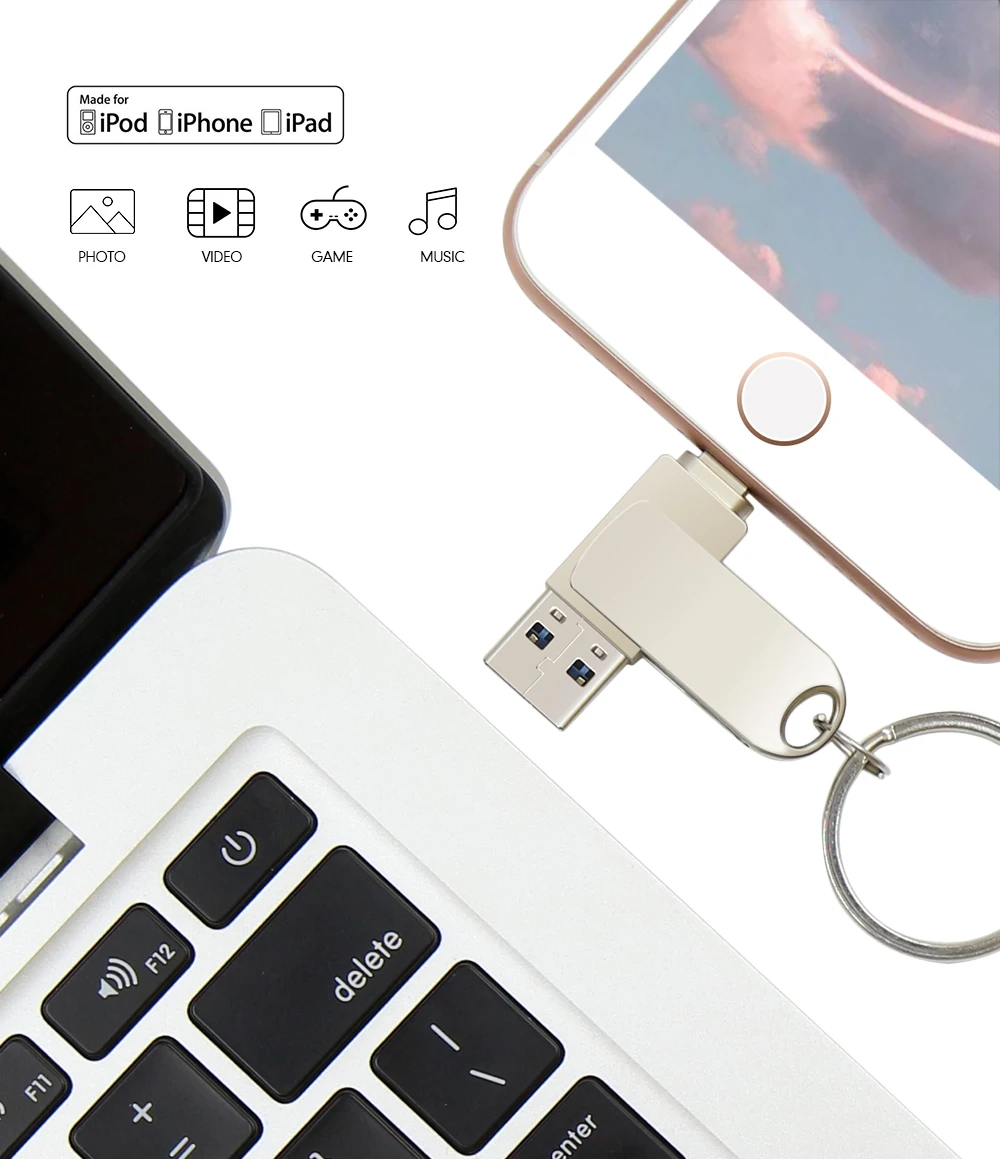 Usb Flash Drive pendrive For iPhone 6/6s/6Plus/7/7Plus/8/X Usb/Otg/Lightning 2 in 1 Pen Drive For iOS External Storage Devices usb 3.0 128gb