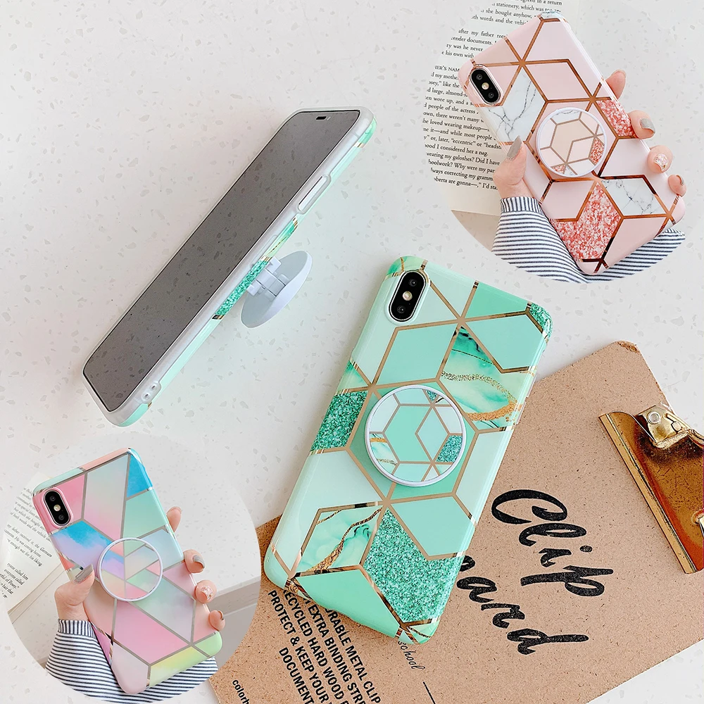 

Geometric Splicing Golden Marle Phone Case for Iphone 11 2019 XI XIR Coque Soft IMD Cover for IPhone X XR XSMax 8 7 6SPlus Funda