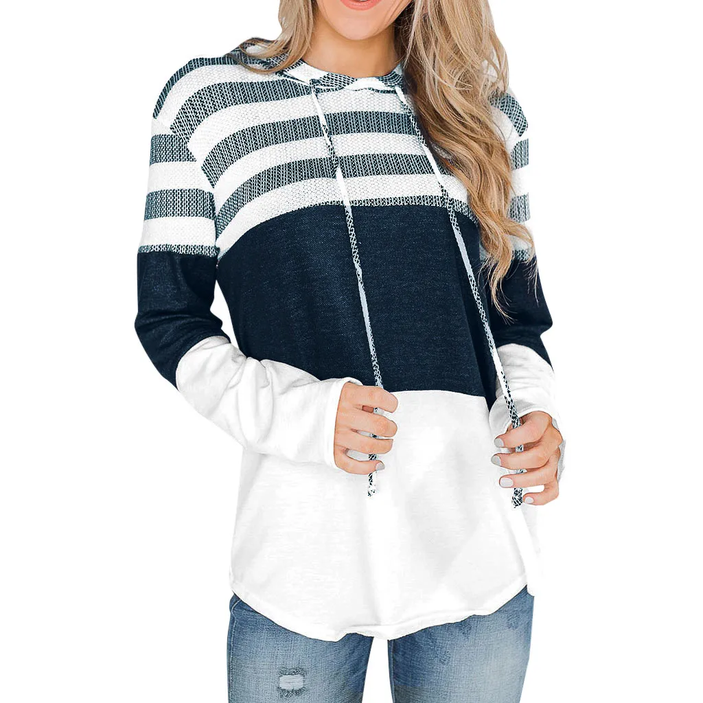 

Women's Sweatshirt Striped Long Sleeves Drawstring Harajuku Light Pink Pullovers Tops O-neck Hooded Autumn 2019 Tops #YL5