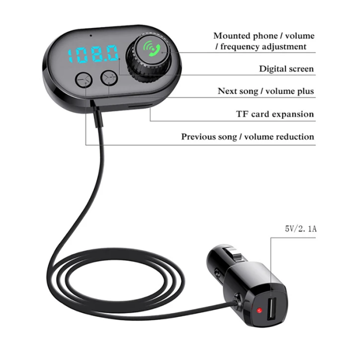 Fm-передатчик Bluetooth V5.0 Handsfree USB Автомобильное зарядное устройство MP3-плеер с ароматерапевтическим ядром GV99