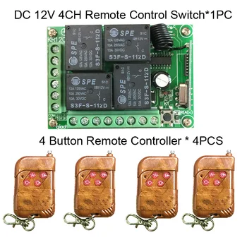 

433MHz Universal Wireless Remote Control Switch DC 12V 4CH Relay Receiver Module RF 4 Button Light Gate Garage Remote Control