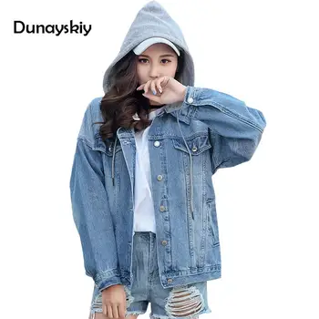 

Spring Autumn Oversized Jeans Jacket Women 2020 Loose Hooded Jean Jacket Coat Female Boyfriend Denim Jacket Streetwear Dunayskiy