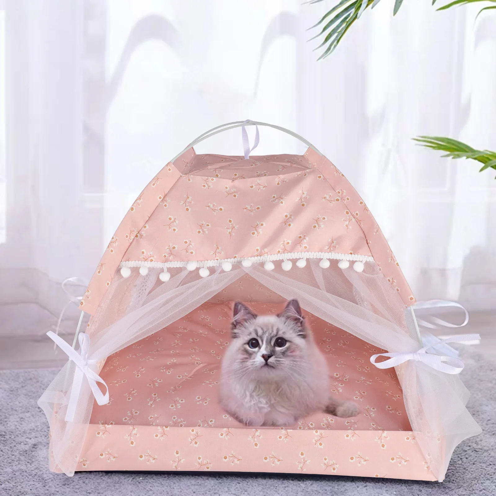 Pet Tent Cave Bed for Cat Small Dog with Removable Washable Cushion Folding Teepee Puppy Cat Indoor Outdoor Kennels Cave