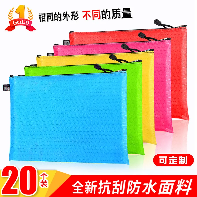 

A4 Canvas File Holder Waterproof Thick Zipper Bag Oxford Cloth Portfolio Hexagon Geometric Pocket Large-Volume Students Subject