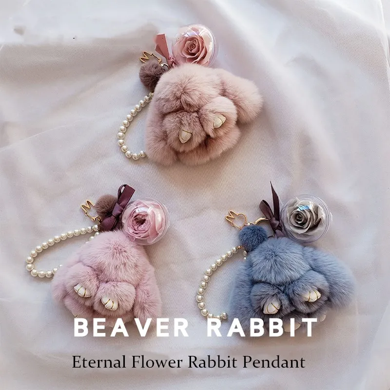 

Godness cute rex rabbit fur costume dead rabbit fur bag pendant jewelry fashion eternal immortal flower ball car keychain pendan