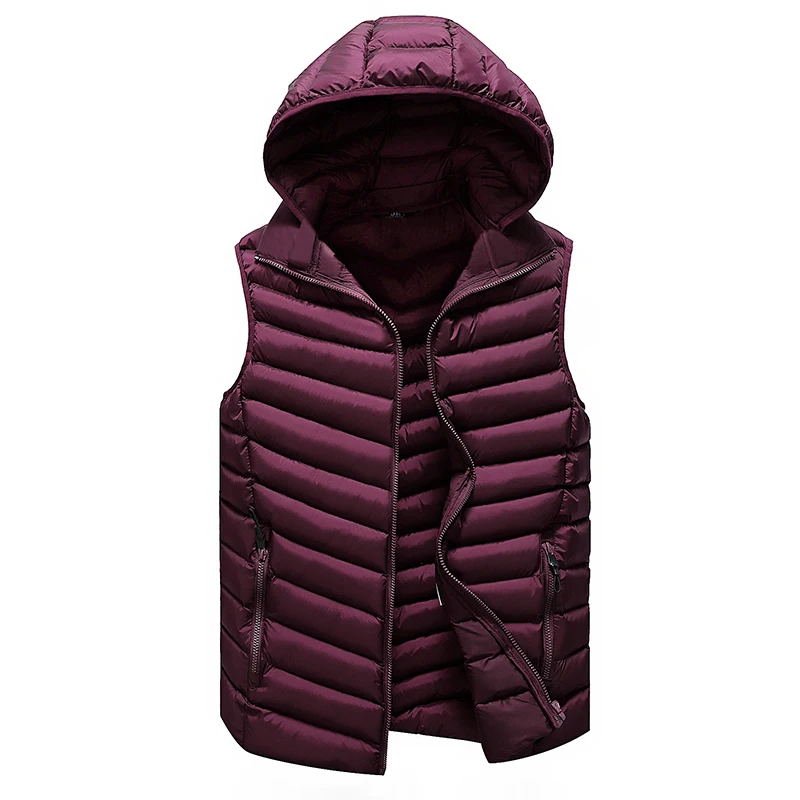 New Vest Men Winter Brand Warm Fashion Casual Work Vest Waistcoat Hooded Zipper Solid Sleeveless Jacket Stylish Coats K226