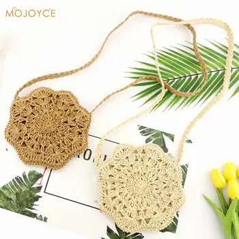 

Woven Rattan Shoulder Bag Flower Hollow Straw Small Round Women Summer Beach Messenger Crossbody Handbags