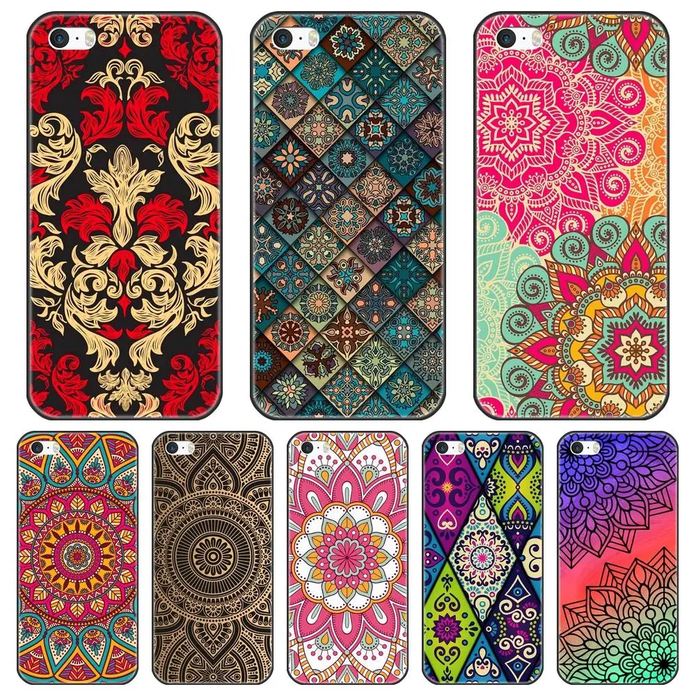 Чехол из ТПУ для iPhone 5C 5S SE 5 S с мандалой и цветами эстетичный роскошный крутой