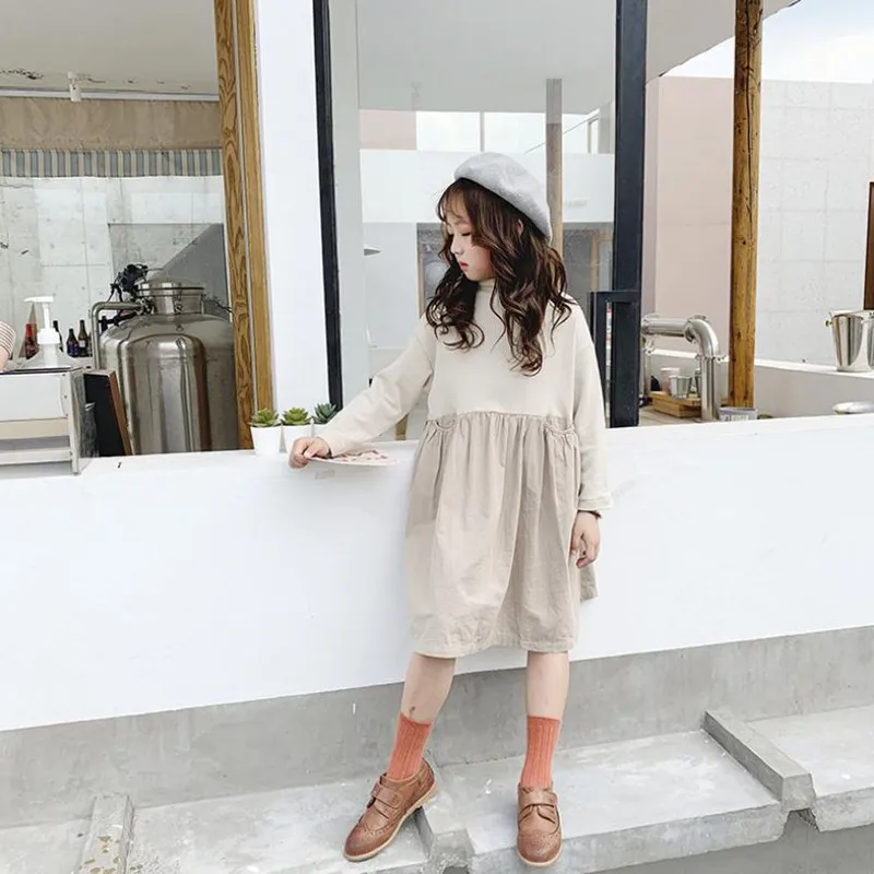 DFXD/платье с длинными рукавами для девочек-подростков; Новинка года; сезон весна; модное хлопковое платье принцессы с высоким воротником в стиле пэчворк; Одежда для девочек 3-12 лет