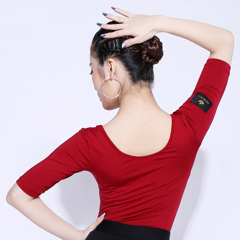 Latin Dance Tops Red/Black /Brown Shirts Adult Women Dancing Practice Clothes Stardand Ballroom Dance Tops Comfort Wear VDB275