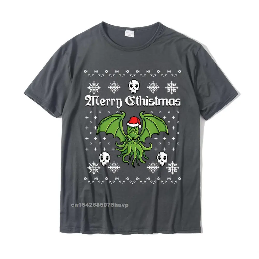 Casual T Shirt for Men Custom Labor Day Tops & Tees Short Sleeve New Design Summer Tops Tees Crew Neck 100% Cotton Merry Cthistmas Cthulhu Ugly Christmas Sweater Shirt__20392. carbon