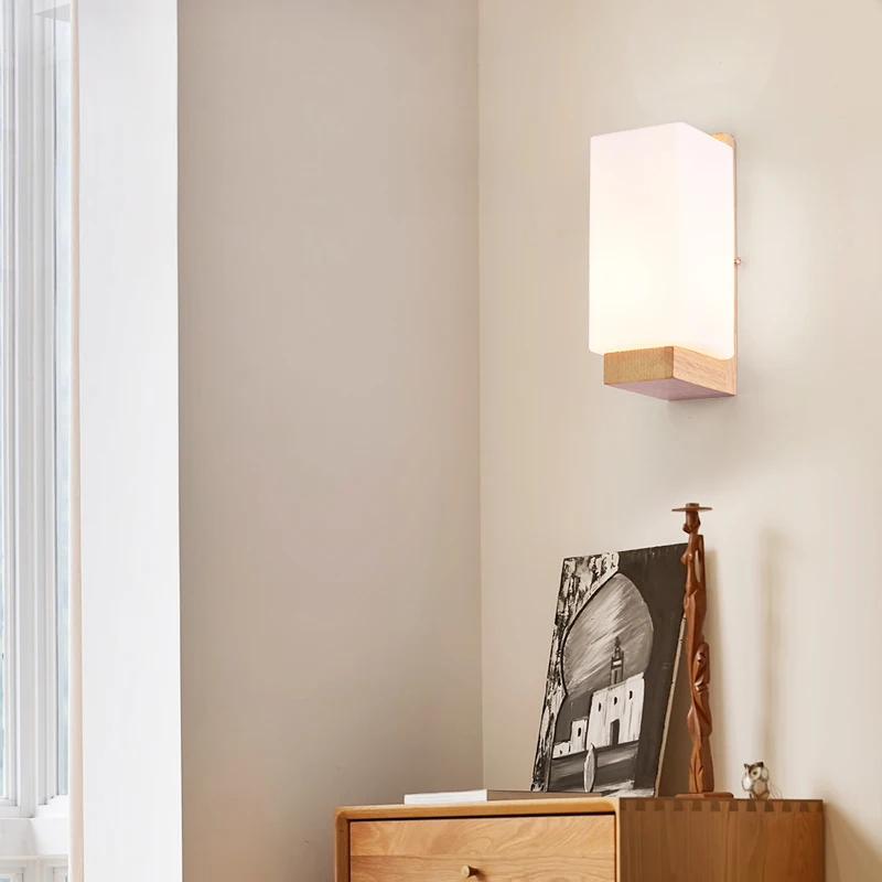 Bedroom LED Wall Lamp Simple Modern Nordic Solid Wood Indoor Lighting Aisle Balcony Living Room Hotel Fixtures