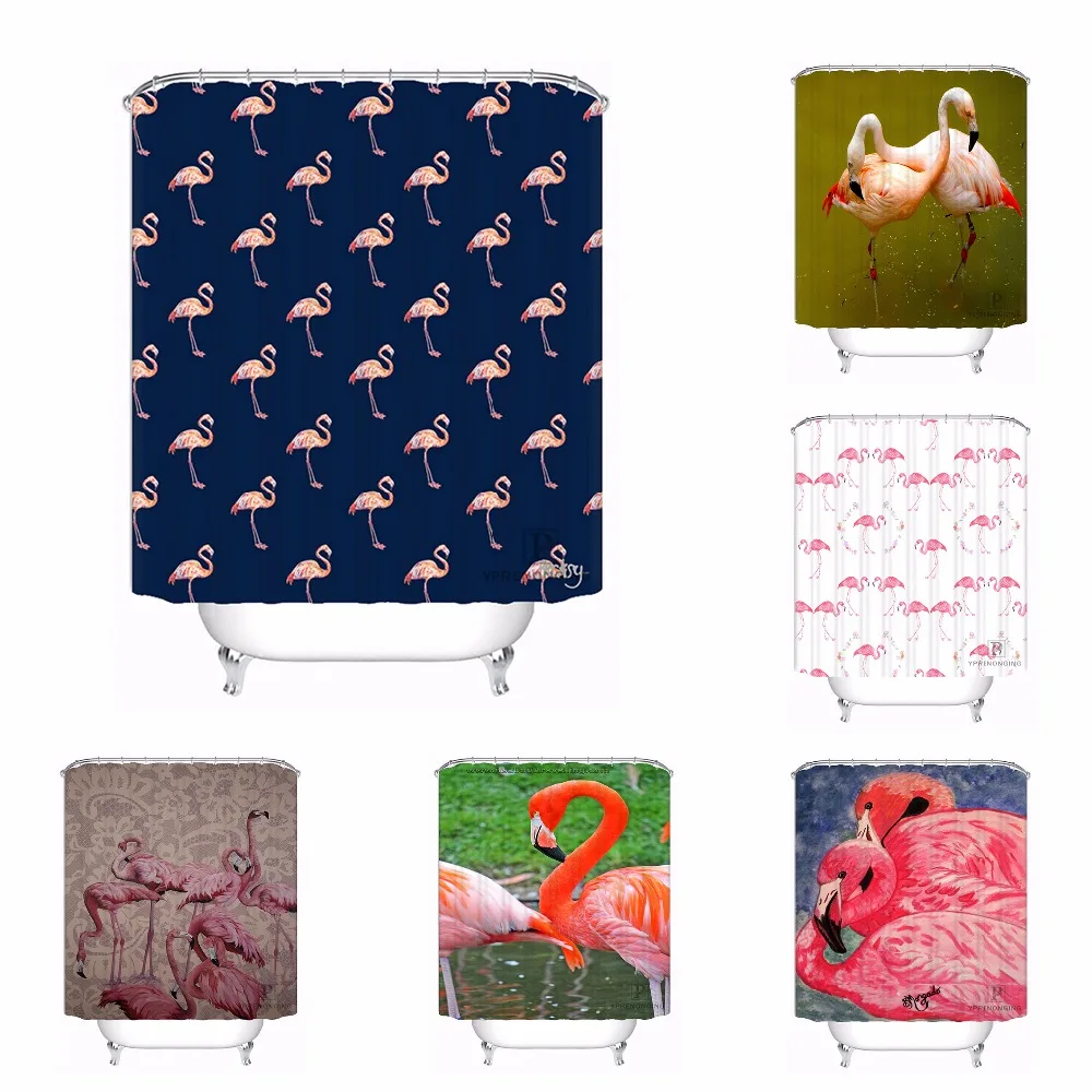 Home Bath Curtain For Bathroom Custom Flamingos Decor Shower Waterproof Fabric Hooks #180417-01-88 | Дом и сад