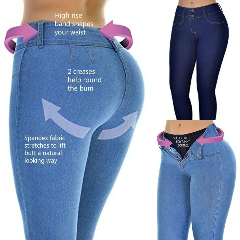 New Plus Size Jeans Woman High Waist Stretch boyfriend Mom Jeans Female Denim Pencil Elastic Blue Jean Skinny Pants Trousers